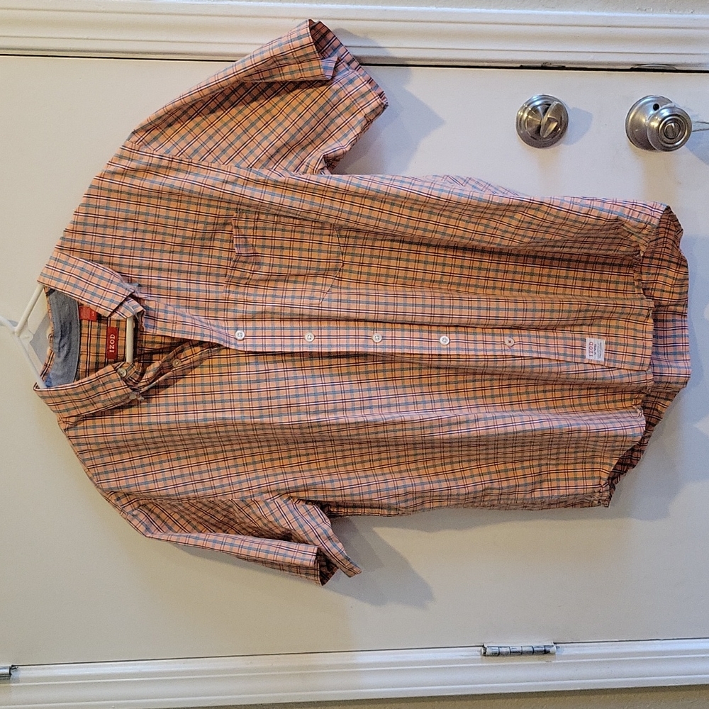 Izod Orange Plaid Button Down Shirt Size L